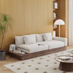 Nordic Ease Low-Profile Wooden Sofa with Fabric Upholstery - Image 2