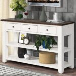 Modern Console Table with Solid Pine Top in Antique White Finish - Image 5
