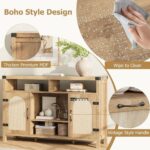 Wooden Rattan Bar Cabinet with 9-Grid Wine Rack for Home Entertainment - Image 3