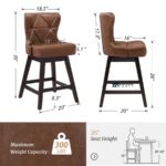 Upholstered Bar Chair with Quilted Backrest & Solid Wood Legs – Brown Finish - Image 4