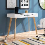 Solid Wood Study Table with Drawer – White Finish Home & Office Desk