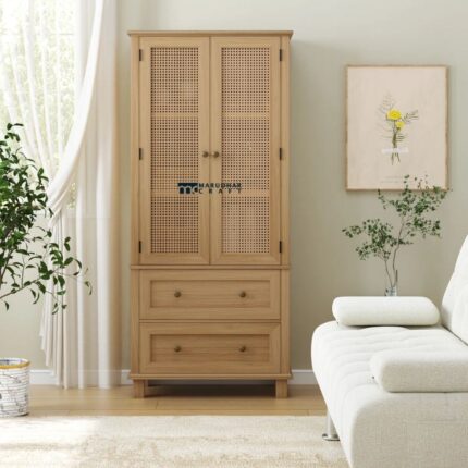 Wooden Accent Cabinet with Enclosed Storage and Two Drawers