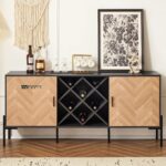 Rattan Liquor Cabinet with Wine Racks for Home Bar