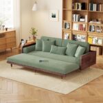 Verdant Luxe Wooden Sofa Cum Bed with Premium Fabric