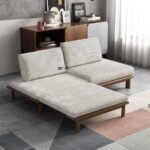 Modern Wooden Convertible Lounge Sofa with Fabric Cushions