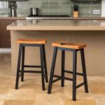 Wood & Metal Bar Stool for Kitchen Counter – Natural & Black Finish