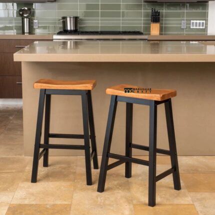 Wood & Metal Bar Stool for Kitchen Counter – Natural & Black Finish
