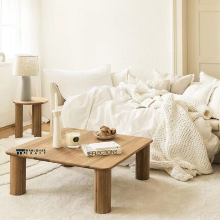 Solid Oak Wood Coffee Table for Living Room with Natural Grain Finish