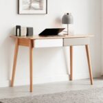 Solid Oak Wood Writing Desk with Twin Storage Drawers for Home Offices