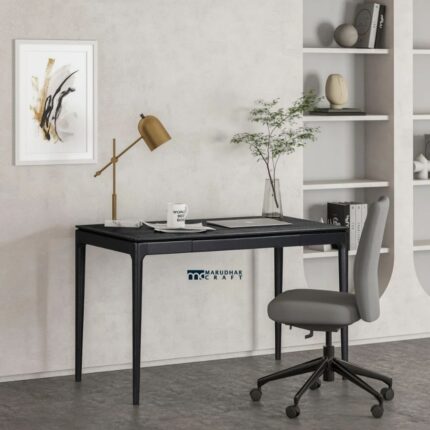 Solid Wood Study Table with Drawer – Black Finish