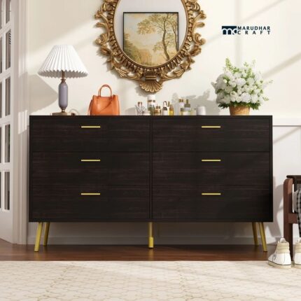 Stylish 6 Drawer Accent Chest with Strong Metal Legs for Modern Indian Homes