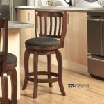 Swivel Fabric Bar Stool with Durable Solid Wood Base