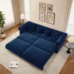 Royal Comfort Tufted Velvet Sofa Cum Bed – Navy Blue