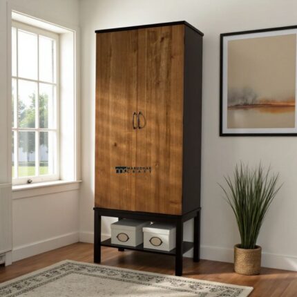 Wine Bar Cabinet with Wine Racks and Dual Side Storage Cabinets
