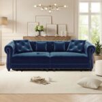 Royal Comfort Tufted Velvet Sofa Cum Bed – Navy Blue - Image 4