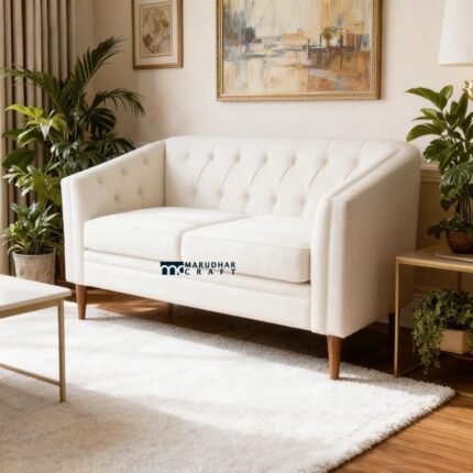 Diamond-Stitched Sofa Loveseat with Birch Wood Legs