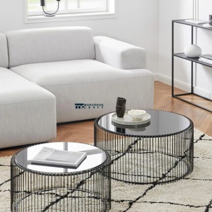 Set of 2 Glass Top Coffee Tables for Living Room with Modern Indian Design