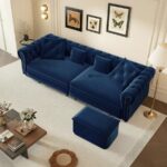 Royal Comfort Tufted Velvet Sofa Cum Bed – Navy Blue - Image 5