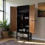 Wine Bar Cabinet with Wine Racks and Dual Side Storage Cabinets - Image 3