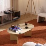 Solid Wood Oval Coffee Table for Living Room Ash wood Finish