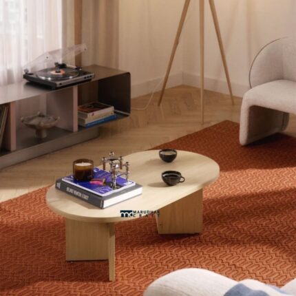 Solid Wood Oval Coffee Table for Living Room Ash wood Finish