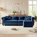 Royal Comfort Tufted Velvet Sofa Cum Bed – Navy Blue - Image 2