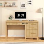 Solid Wood Study Table with Storage Cabinet