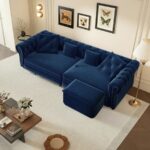 Royal Comfort Tufted Velvet Sofa Cum Bed – Navy Blue - Image 3