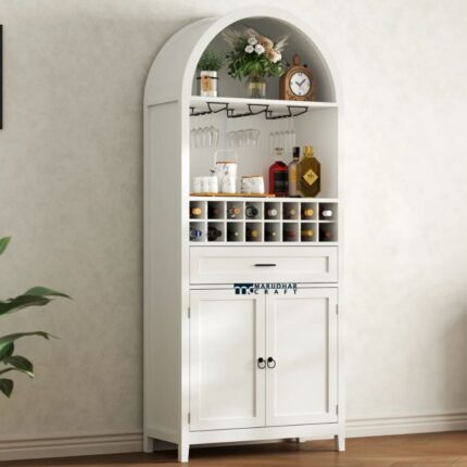 Tall Arched Wine Bar Cabinet with Elegant Storage Design