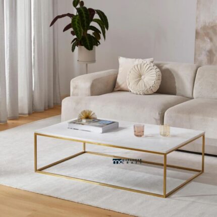 Large Marble Coffee Table for Living Room with Premium Indian Stone Finish