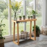 Solid Wood Narrow Console Table with Trapezoidal Legs in Natural Wood Finish - Image 3