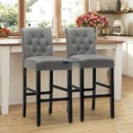 Upholstered Fabric Bar Chair with Backrest & Solid Wood Legs – Grey Finish (Set of 2) - Image 3