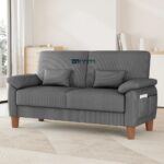 Sofa with Solid Wood Frame, Spring Seat Cushion and Two Throw Pillows in Grey