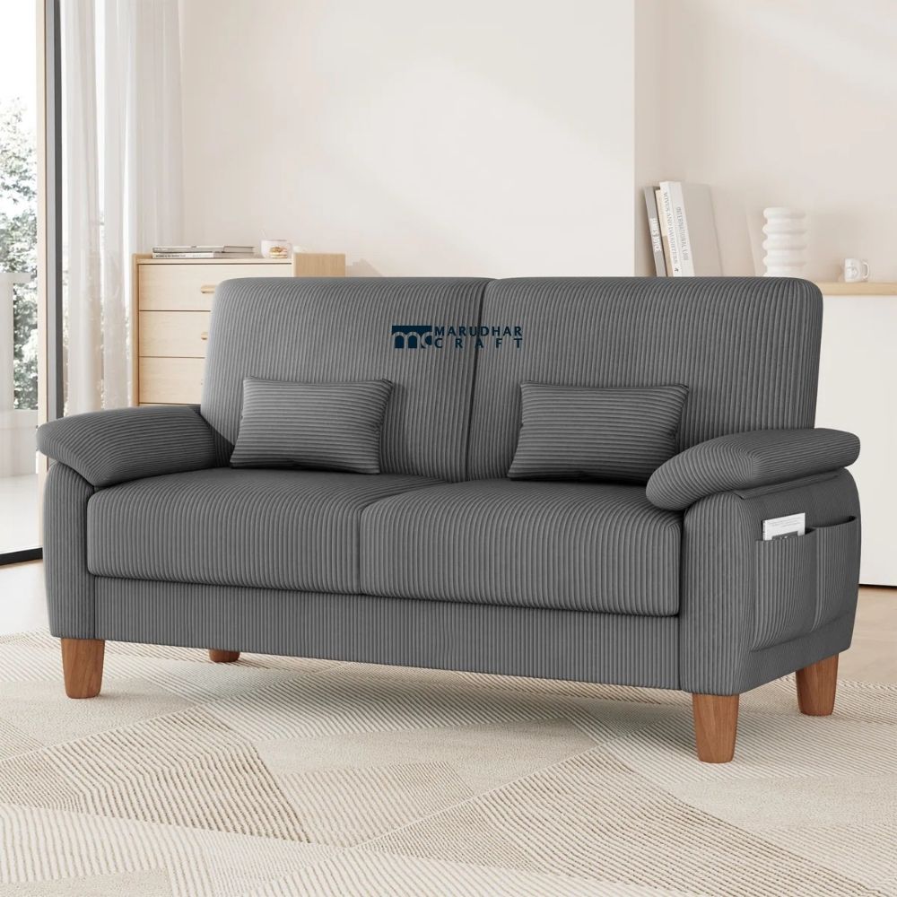 60 Sofa with Solid Wood Frame, Spring Seat Cushion and Two Throw Pillows in Grey - Image 1