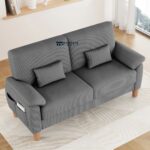 Sofa with Solid Wood Frame, Spring Seat Cushion and Two Throw Pillows in Grey - Image 2