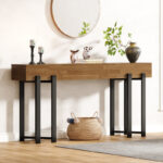 Long Industrial Console Table for Entryway with Wooden Top and Metal Legs - Image 6