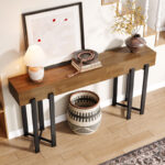 Long Industrial Console Table for Entryway with Wooden Top and Metal Legs - Image 7