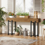 Long Industrial Console Table for Entryway with Wooden Top and Metal Legs - Image 4