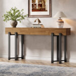 Long Industrial Console Table for Entryway with Wooden Top and Metal Legs - Image 2
