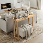 Solid Wood Narrow Console Table with Trapezoidal Legs in Natural Wood Finish - Image 7