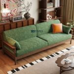 Solid Wood Chenille Straight Sofa for Living Room Seating