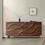 Solid Wood Designer Sideboard Cabinet with Wave Pattern – Walnut Finish