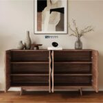 Solid Wood Designer Sideboard Cabinet with Wave Pattern – Walnut Finish - Image 2
