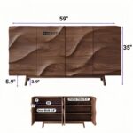 Solid Wood Designer Sideboard Cabinet with Wave Pattern – Walnut Finish - Image 3