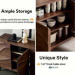 Solid Wood Designer Sideboard Cabinet with Wave Pattern – Walnut Finish - Image 4