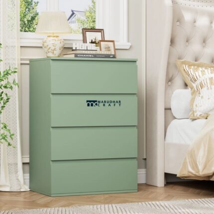 Compact 4 Drawer Wooden Dresser Nightstand for Indian Bedrooms