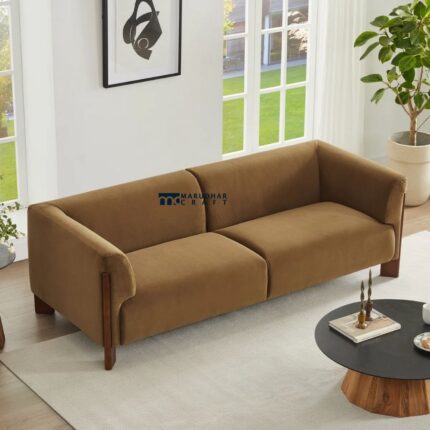 Upholstered Sofa with Solid Wood Legs in Jodhpuri Style