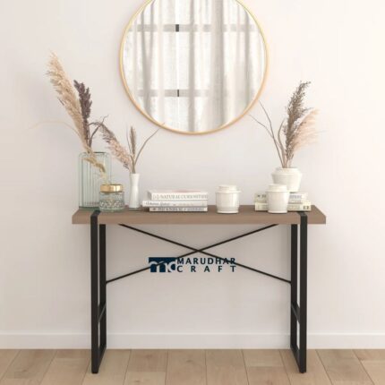 Wood Grain Finish Console Table with Cross Brace Back Support