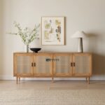 Solid Wood Cane Front Sideboard Cabinet with Storage – Natural Finish