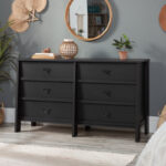 Solid Wood 6-Drawer Double Dresser with Mid-Century Fluted Design